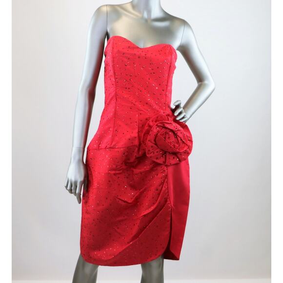 Vintage 1980s Gunne Sax Red Strapless Glitter Dress Medium - Picture 3 of 6